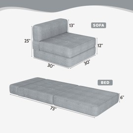 Convertible Folding Sofa Bed Couch - Light Grey Memory Foam Fold Out Couches, Modern Linen Foldable Mattress Sleeper Chair for Living Room/Home Office/Apartment