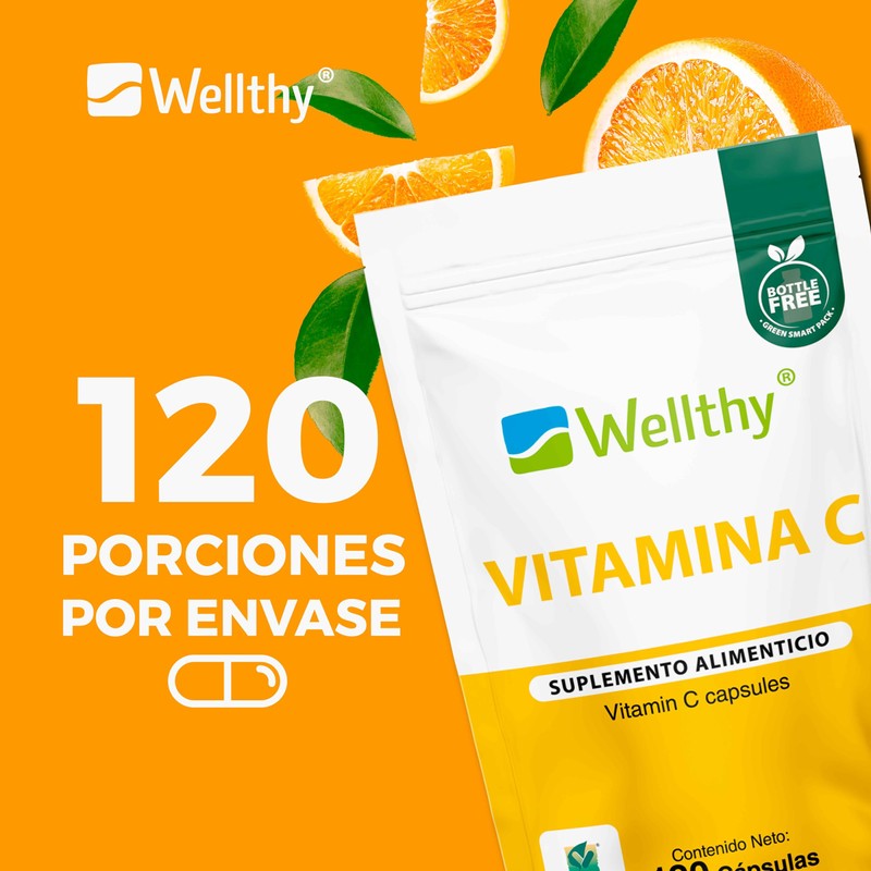 Wellthy Vitamina C 120 Cápsulas. 300mg, Solo 1 Cápsula al