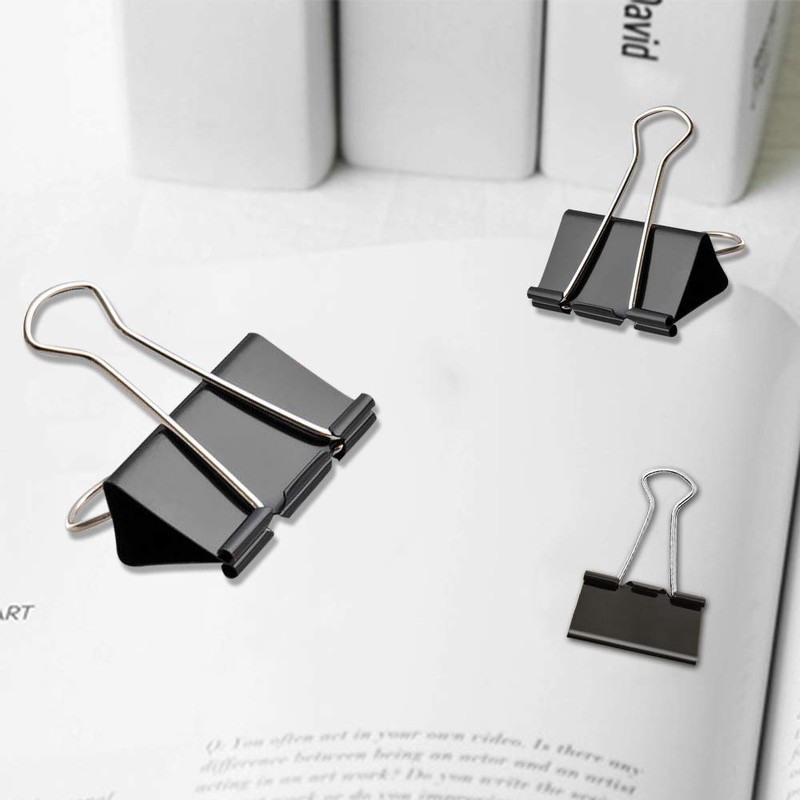 100pcs Foldback Clips Assorted Size Binder Paper Clamp Clips Black