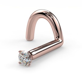SI1-1.5mm (.015 ct. tw) Diamond 14K Rose Gold Nose Ring Twist Screw - 20G