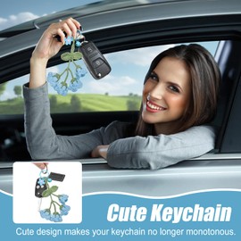 Lily of the Valley Car Crochet Keychain - Cute Kawaii Key Ring for Women, Hanging Pendant Accessory for Keys & Bags (Blue)