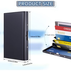BJAINGEXK 2 Stainless Steel Credit Card case Protector Card Holder Ultra-Thin ID Card Holder 6 Card Slots Unisex, Simple and Versatile (Black and Silver)