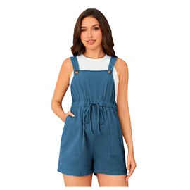 OYOANGLE - Mameluco de maternidad sin mangas con cordón y cintura alta para mujer, estilo casual con bolsillo, Color azul liso., XL