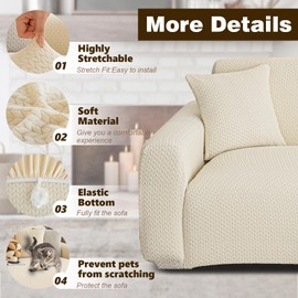 Oblu life Stretch Couch Covers, Couch Covers for 2 Cushion Couch Sofa pet Friendly, Washable, Furniture Protector Sofa with Elastic Bottom for Cats, Dogs (Wheat Ear Style - Beige, 2 Seats)