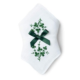 McCaw Allan Ladies Pure Linen Handkerchief with Green Shamrock Print