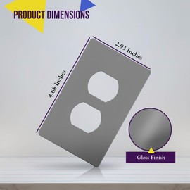 ENERLITES Screwless Duplex Wall Plate, Child Safe Receptacle Outlet Cover, Standard Size, 1-Gang 4.68" x 2.93", Unbreakable Polycarbonate Thermoplastic, UL Listed, SI8821-GY, Glossy, Gray