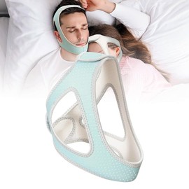 Chin Straps for Sleeping, Anti Snoring Devices, Adjustable Breathable Snoring Reducing Chin Straps Aids, Stop Snoring Solution, Stop Snoring Head Band Jaw Straps (White and Blue)