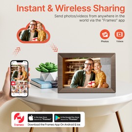 Frameo 10.1" Digital Picture Frame with 32GB Memory Wood WiFi Electronic Photo Frame 1280 x 800 IPS Touch Screen Auto-Rotate Slideshow Wall Mountable Share Photos/Video Remotely Anywhere