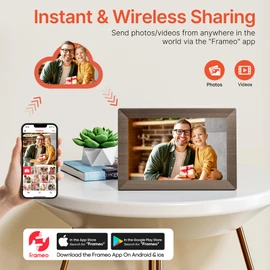 Frameo 10.1" Digital Picture Frame with 32GB Memory Wood WiFi Electronic Photo Frame 1280 x 800 IPS Touch Screen Auto-Rotate Slideshow Wall Mountable Share Photos/Video Remotely Anywhere