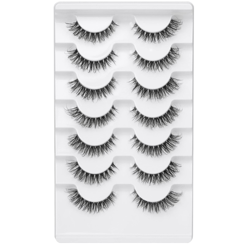 JIMIRE False Eyelashes Clear Band Small Faux Mink Lashes Natural