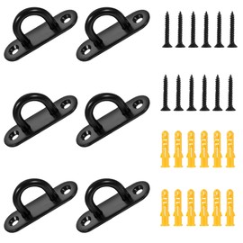 Jyinelx 6 Packs Pad Eye Plate Black Metal Ceiling Hooks Stainless Steel U Shaped Bracket Hooks for Hanging, Wall Mount Marine Hardware Hook with Screws