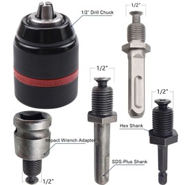 ROOCBIT Keyless Drill Chuck Metal Heavy Duty 1/2" - 20UNF Mount 2~13mm with SDS-Plus Shank 1/4" Hex Shank 1/2" Socket Square Wrench Adapter Additional Hexagonal Shank Quick Coupling