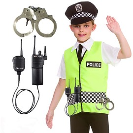 Police Costume Medium + Radio + Handcuffs