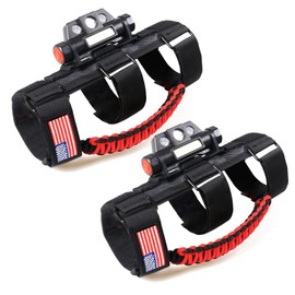 RERPRO Roll Bar Grab Handles with Dome Light for Jeep Wrangler CJ YJ TJ JK JL Gladiator JT 1945-2025 2.0”-4.0” Roll Cage Paracord Grip Handle with Yellow Emergency Strobe Lights 2 Pack Red