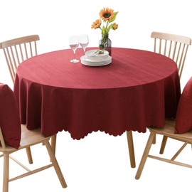 Round Waterproof Tablecloth Spill-Proof and Stain Resistant Table Cloth Wrinkle Free Washable Decorative Fabric Table Cover for Kitchen, Dining, Parties, Buffet, Wedding(78 inch, Red)