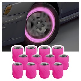 12PCS Luminous Glow in The Dark Valve Stem Caps with American Flag,Tire Valve Caps Light Up The Night,Universal Fluorescent Valve Stem Caps Enhance Safety Car Accessories (Pink/Black Flag)