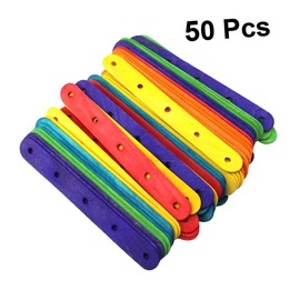 COHEALI 50pcs Colored Wood Craft Sticks Natural Jumbo Sticks with Holes for Arts Crafts Smooth for Classroom Projects Creative Designs