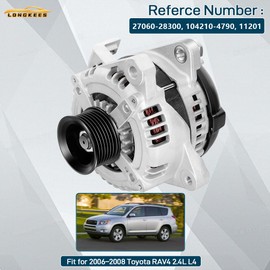 Alternator FIT 2006–2008 Toyota RAV4 2.4L L4 – 100A 12V Replacement – Replace OE# 27060-28300, 104210-4790, 11201 – 7-Groove Pulley