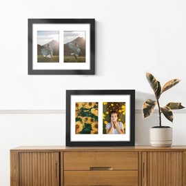 DUENPY 11x14 Picture Frame, 5x7 Collage Picture Frame, Displays Two 5x7 inch Photos, or 11x14 (Without Mat) Available for Wall Mount or Table Top Horizontal and Vertical Display, Black.