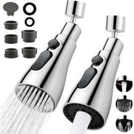 2 Pcs Aireador de Grifo Cocina Giratorio a 360°, Extensor de Grifo, Grifo De Filtro De Salpicaduras Universal Con 3 Modos De Salida De Agua, FM22 FM24 G1/2 Cabezal de Repuesto con Adaptadores