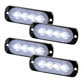 Teguangmei 4Pcs Ultra Thin 4LED Emergency Strobe Lights White Hazard Beacon Warning Flash Lights Universal for Car Vehicle Truck 12-24V