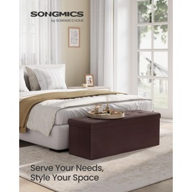 SONGMICS MAZIE Collection - 43 Inches Folding Storage Ottoman Bench, Ottoman with Storage, Foot Rest Stool, Load 660 lb, for Living Room, Synthetic Leather, Brown ULSF703