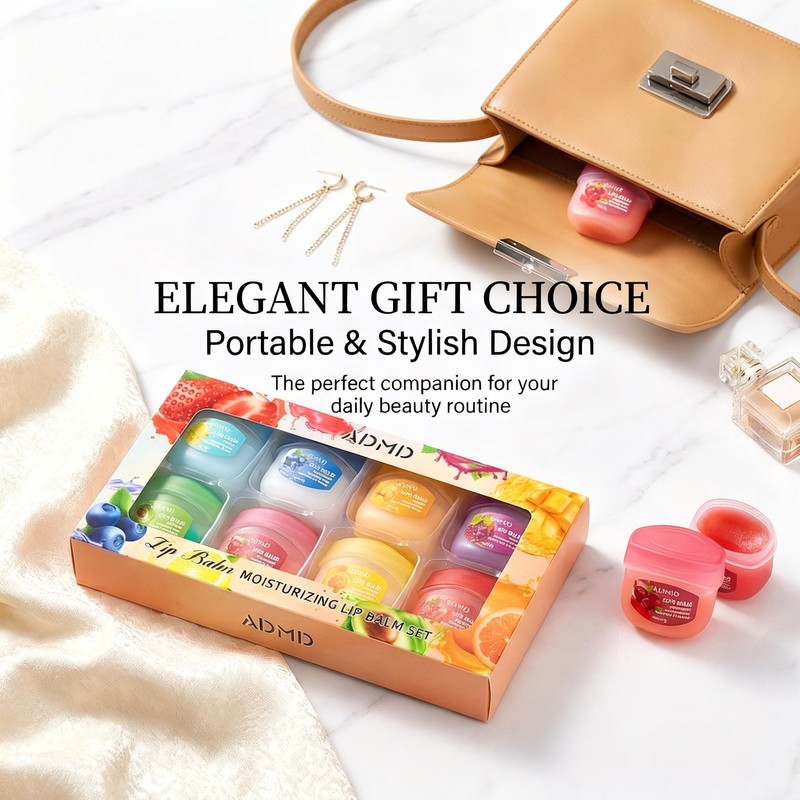 8 Packs Fruit Flavor Mini Lip Balm Set, 8 Pack
