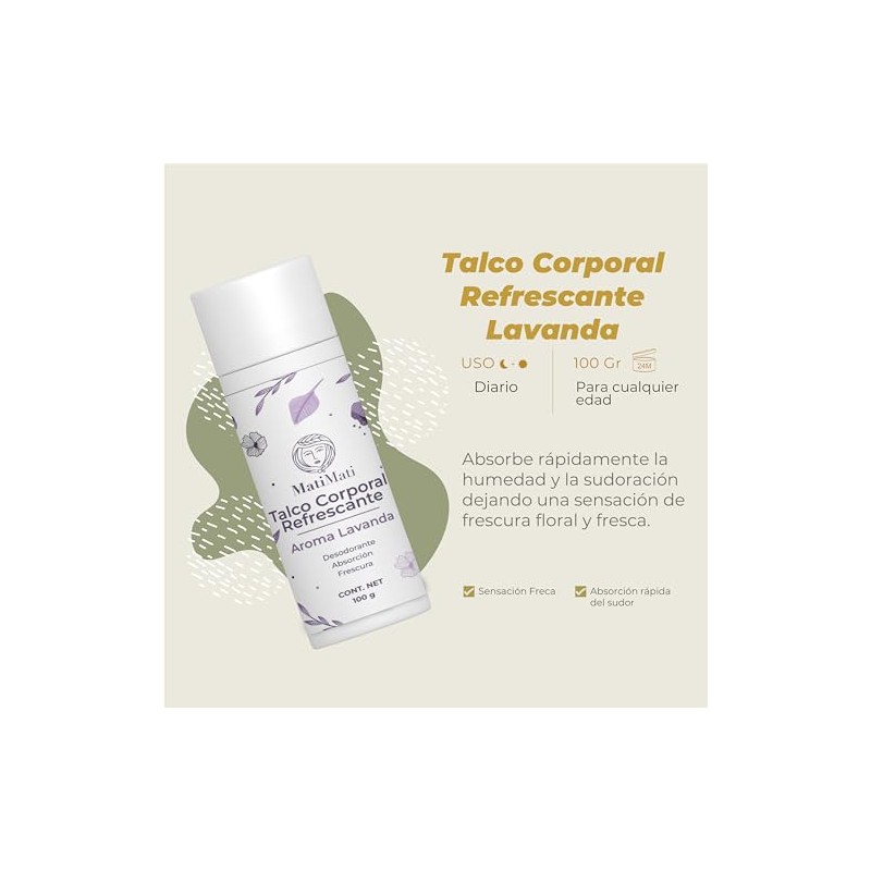 Talco Corporal Refrescante Lavanda MatiMati-Desodorante 100 g