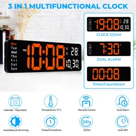 Sukeen Digital Wall Clock, 13 Inch Digital Clock Wall Clock Digital Alarm Clock with Remote Control, Count Up & Down, 10-Level Dimming, Dual Alarm, Date, Temperature for Home, Gym, Office, Garage
