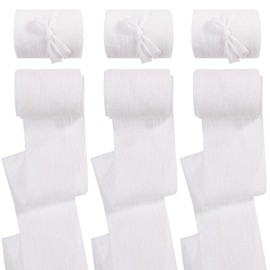 6 Rolls White Chiffon Crinkle Ribbon,18 Yard x3 Inch Fabric Silk RibbonHandmade Chiffon Ribbon for Gifts Wrapping Wedding Invitations Bridal Bouquets Decor