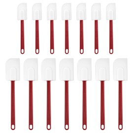 14 Pcs Silicone Rubber Spatula, 10in/14in Commercial Spatula 450 Fahrenheit Heat Resistant, Non Stick Heavy Duty Scraper for Kitchen Cook Mix Fry Spread Bake, Dishwasher Safe(Deep Red and White)