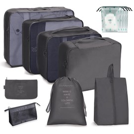 Suitcase Organiser Set, 12 Pieces, Packing Cubes, Multifunctional, Clothes Bags, Shoe Bag, Travel Organiser, Suitcase Organiser for Holidays and Travel (Black)