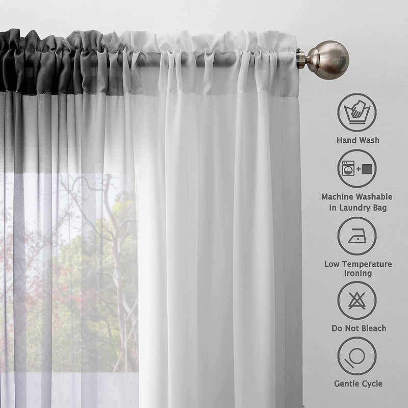 Melodieux Black Ombre Sheer Curtains Gradient Rod Pocket Voiles, 56x81