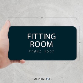 ALPHA DOG ADA SIGNS - Fitting Room Sign with Braille for Your Business, 4x8 Inch, ADA Compliant, Indoor or Outdoor, Easy Installation, Made in the USA, Black