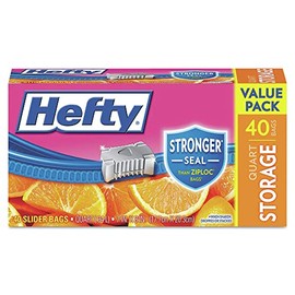 Hefty Slider Storage Bags, 1 Qt, Clear, Box of 40