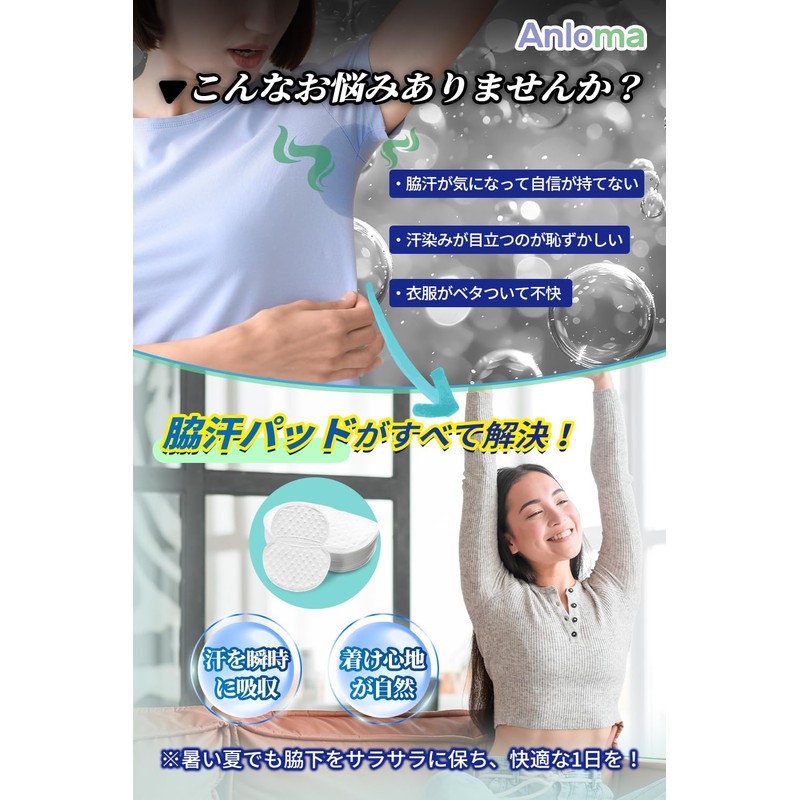 Anloma 脇汗パッド 60枚 薄型 わきあせパット あせわきパッド メンズ レディース 汗脇パッド 快適