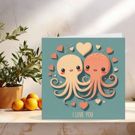 Cute Anniversary Card - Octopus - I Love You - boyfriend Girlfriend Wife Husband
