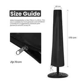 Parasol Covers Waterproof, UV Protection and Weatherproof, Durable, Tear Resistant, 169D (170 x 25 x 50) cm, Cantilever Parasol Cover with Zip for Garden & Outdoor | Black