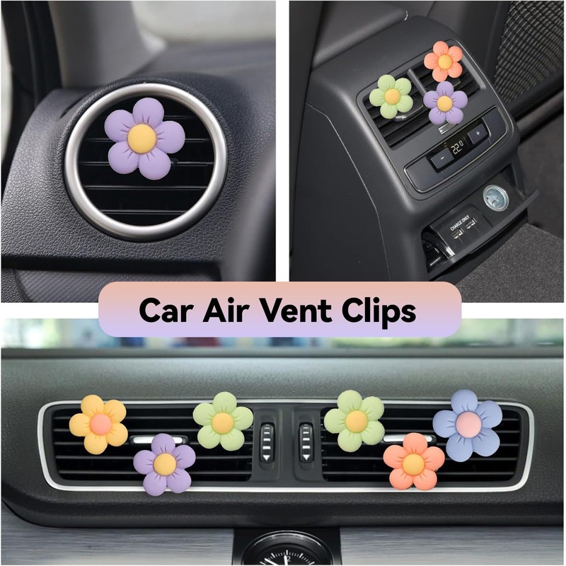 6 Pack Daisy Flower Car Air Vent Clips - Cute