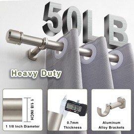 1 1/8 Inch Diameter Curtain Rods 144 to 240 Inches(12-20ft), Telescoping Heavy Duty Large Drapery Rod with Adjustable Aluminum Alloy Bracket, Solid End Caps for Windows Decoration, Brushed Nickel