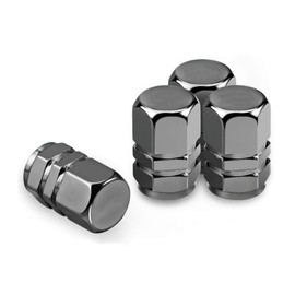 Marcraft Gun Metal Grey Tyre Wheel Alloy Valve Caps Dust Caps (4 Pack) Universal for Cars, SUVs, Bicycles, Motorcycles, Trucks | Heavy-Duty Rubber Airtight Seal | Hex Shape Aluminium Alloy | Screw-On