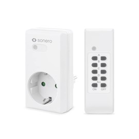 sonero Funksteckdosen Set: 1x Funksteckdose und 1x Funkfernbedienung, 1100 Watt, max. 30m Reichweite, Indoor, weiß