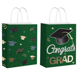 12 Pieces Graduation Gift Bags, Graduation Party Favor Gifts Wrapping Bags for Graduation Season Theme Party Supplies Decoration (Green Gold)