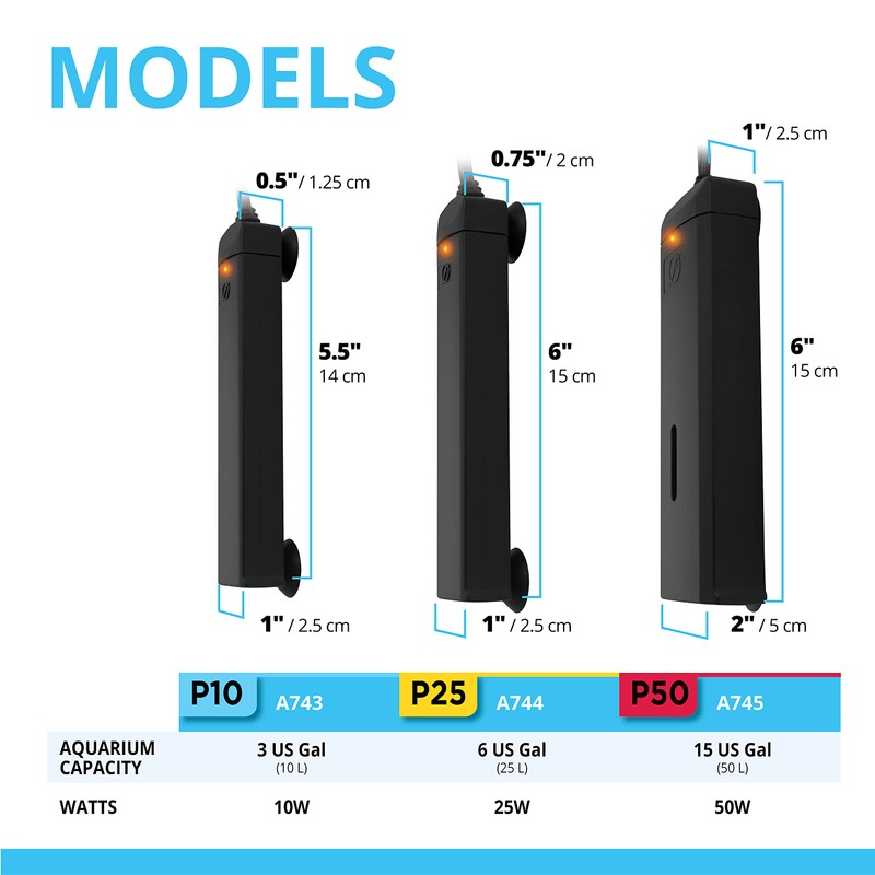 Fluval P50 Submersible Aquarium Heater – 50W, Preset 76-78°F for