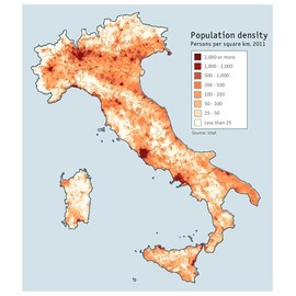 History Galore 24x36 Gallery Poster, Map of Italy's Population Density at The 2011 Census