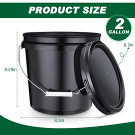 Ziliny 6 Pack 2 Gallon Plastic Bucket with Lid Heavy Duty Pail with Metal Handle Reusable Small Multipurpose Paint Buckets Container for Food Storage(Black)