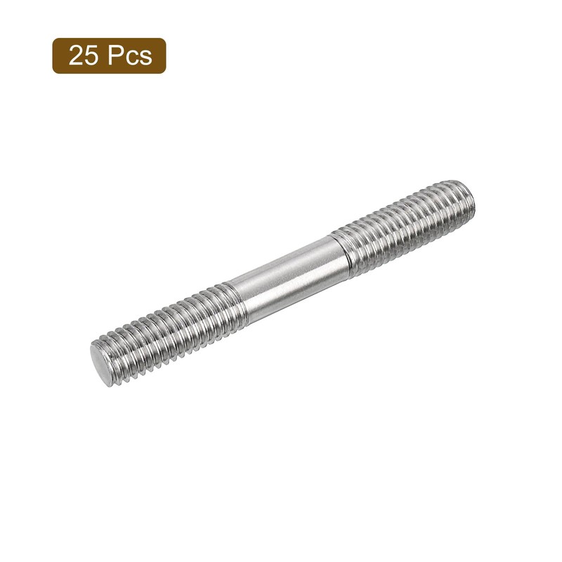 sourcing map 25Pcs M8x60mm 304 Stainless Steel Double End Threaded