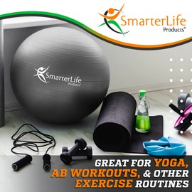 SmarterLife Exercise Ball Yoga Ball for Fitness, Balance, Stability, or Pregnancy, Gym Ball for Core Workout, Physical Therapy, Yoga Ball Chair for Office, Anti-Slip Anti-Burst (65 cm, Silver)