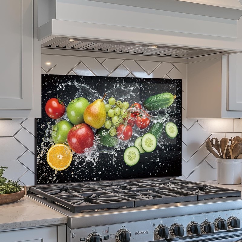 Tempered Glass Backsplash for Kitchen, fruit Stove Splashback, Glass Backsplash,