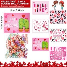 54 Pieces Valentine Candy Cello Bags Plastic Treat Bags Self-adhesive Goodies Bags Valentine Party Favor Bag with 54 Pieces Bag Toppers Baking Wrapping Bags for Boy Girl Valentine's Day Party Supplies